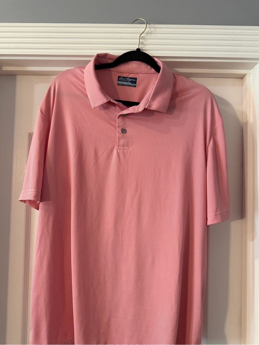Hogan Ben Performance Men's Pink and White Micro-Stripe Polo